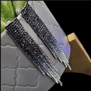 Ombre Black, Navy, White Rhinestone Dangle Earrings